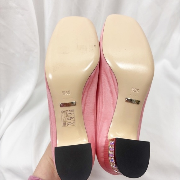 Gucci Madelyn Silk Moire Crystal G Block Heel Pump Pink EU 36.5 Designer - Picture 9 of 11
